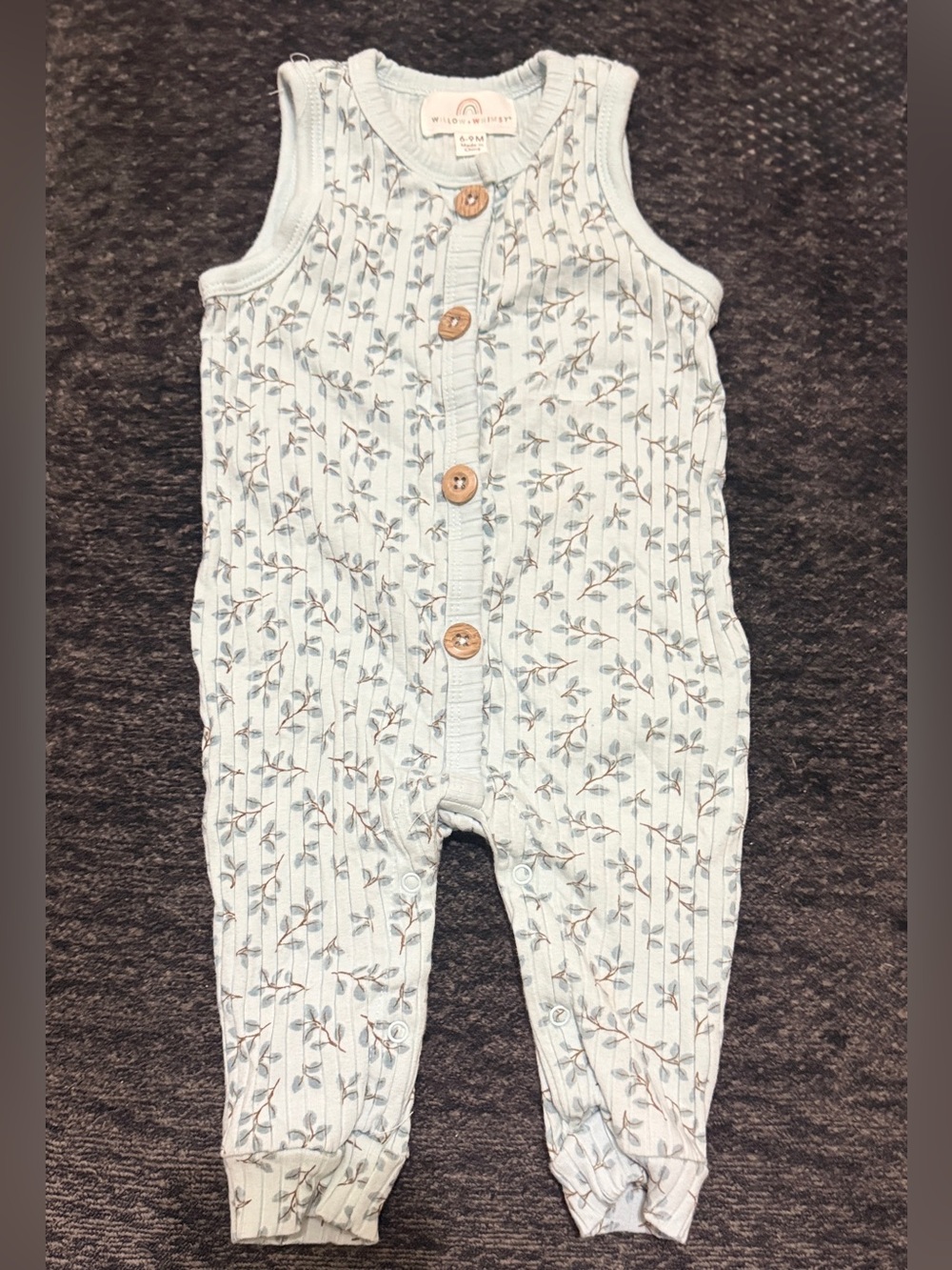 Sleeveless Light Blue Floral Ribbed Baby One-Piece Bodysuit - 6 to 9 months